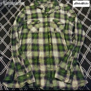 Eddie Bauer green/purple/white/black flannel